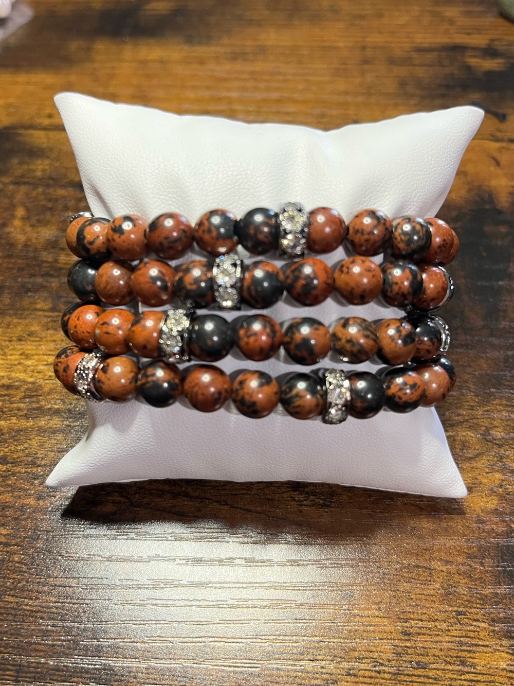 ✨ Natural Mahogany Obsidian 4-Piece Bracelet Stack & Matching Earrings Set ✨ - Picture 6 of 10